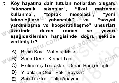 Çağdaş Türk Romanı Dersi 2017 - 2018 Yılı 3 Ders Sınav Soruları 2. Soru