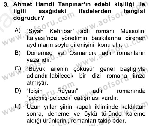 Çağdaş Türk Romanı Dersi 2017 - 2018 Yılı 3 Ders Sınav Soruları 3. Soru