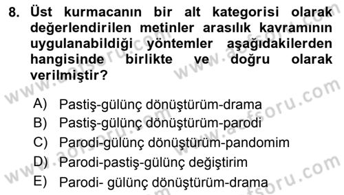 Çağdaş Türk Romanı Dersi 2018 - 2019 Yılı Yaz Okulu Sınav Soruları 8. Soru