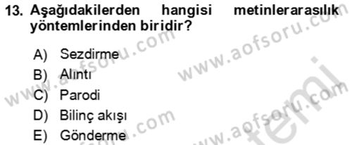 Çağdaş Türk Romanı Dersi 2021 - 2022 Yılı (Vize) Ara Sınav Soruları 13. Soru