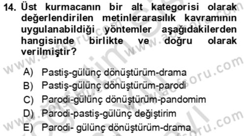 Çağdaş Türk Romanı Dersi 2021 - 2022 Yılı (Vize) Ara Sınav Soruları 14. Soru