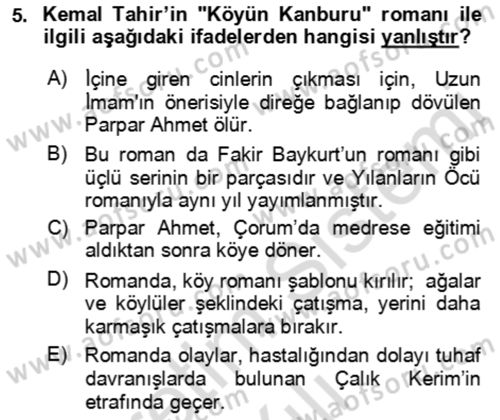 Çağdaş Türk Romanı Dersi 2021 - 2022 Yılı (Vize) Ara Sınav Soruları 5. Soru