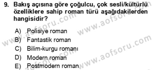 Çağdaş Türk Romanı Dersi 2021 - 2022 Yılı (Vize) Ara Sınav Soruları 9. Soru