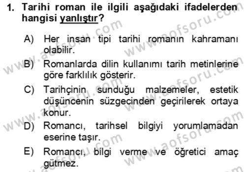 Çağdaş Türk Romanı Dersi 2023 - 2024 Yılı (Vize) Ara Sınav Soruları 1. Soru