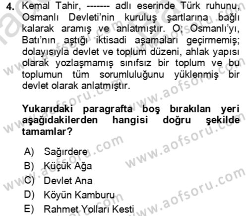 Çağdaş Türk Romanı Dersi 2023 - 2024 Yılı (Vize) Ara Sınav Soruları 4. Soru