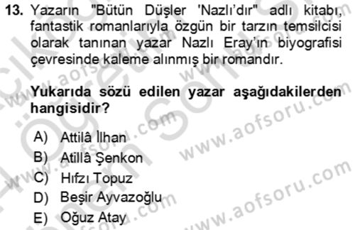 Çağdaş Türk Romanı Dersi 2023 - 2024 Yılı (Final) Dönem Sonu Sınav Soruları 13. Soru