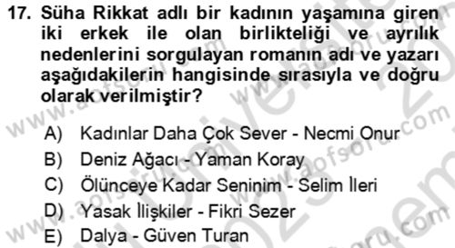 Çağdaş Türk Romanı Dersi 2023 - 2024 Yılı (Final) Dönem Sonu Sınav Soruları 17. Soru