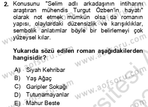 Çağdaş Türk Romanı Dersi 2023 - 2024 Yılı (Final) Dönem Sonu Sınav Soruları 2. Soru