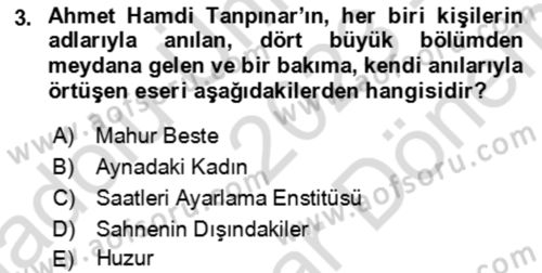Çağdaş Türk Romanı Dersi 2023 - 2024 Yılı (Final) Dönem Sonu Sınav Soruları 3. Soru