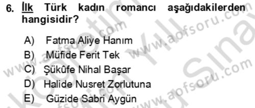 Çağdaş Türk Romanı Dersi 2023 - 2024 Yılı (Final) Dönem Sonu Sınav Soruları 6. Soru