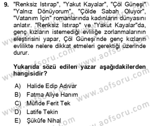 Çağdaş Türk Romanı Dersi 2023 - 2024 Yılı (Final) Dönem Sonu Sınav Soruları 9. Soru