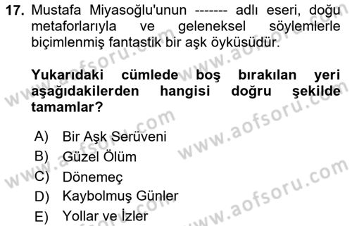 Çağdaş Türk Romanı Dersi 2024 - 2025 Yılı (Vize) Ara Sınav Soruları 17. Soru