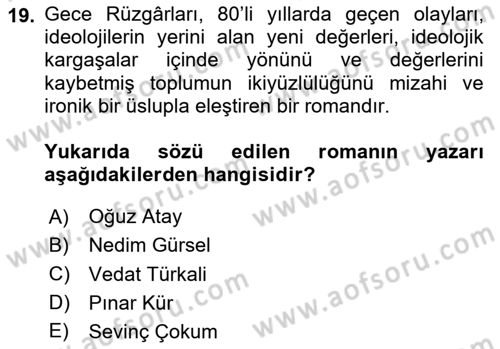 Çağdaş Türk Romanı Dersi 2024 - 2025 Yılı (Vize) Ara Sınav Soruları 19. Soru