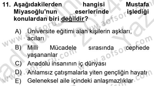 Çağdaş Türk Romanı Dersi 2024 - 2025 Yılı Yaz Okulu Sınav Soruları 11. Soru
