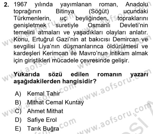 Çağdaş Türk Romanı Dersi 2024 - 2025 Yılı Yaz Okulu Sınav Soruları 2. Soru