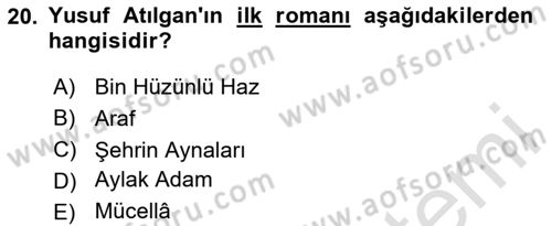 Çağdaş Türk Romanı Dersi 2024 - 2025 Yılı Yaz Okulu Sınav Soruları 20. Soru