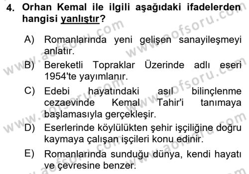 Çağdaş Türk Romanı Dersi 2024 - 2025 Yılı Yaz Okulu Sınav Soruları 4. Soru