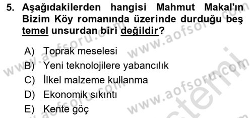 Çağdaş Türk Romanı Dersi 2024 - 2025 Yılı Yaz Okulu Sınav Soruları 5. Soru