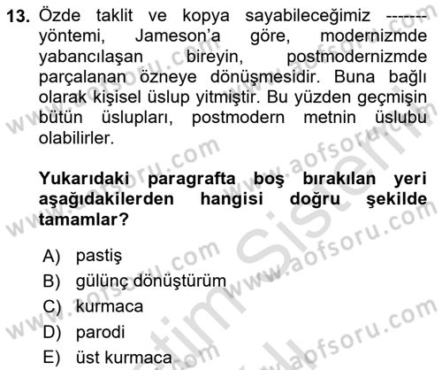 Çağdaş Türk Romanı Dersi 2025 - 2026 Yılı (Vize) Ara Sınav Soruları 13. Soru