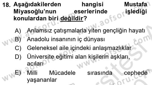 Çağdaş Türk Romanı Dersi 2025 - 2026 Yılı (Vize) Ara Sınav Soruları 18. Soru