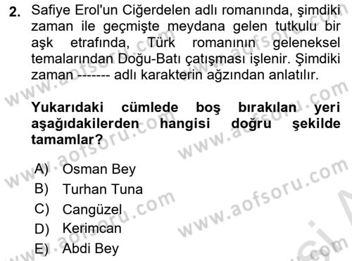 Çağdaş Türk Romanı Dersi 2025 - 2026 Yılı (Vize) Ara Sınav Soruları 2. Soru
