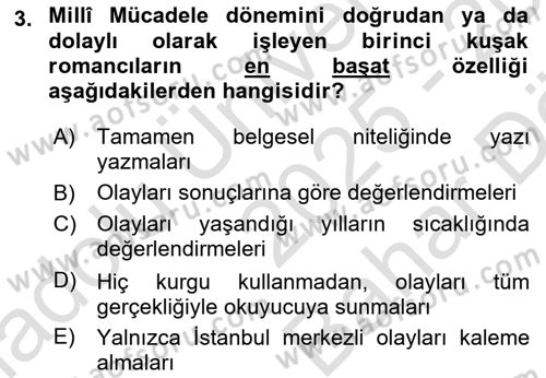 Çağdaş Türk Romanı Dersi 2025 - 2026 Yılı (Vize) Ara Sınav Soruları 3. Soru