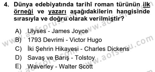 Çağdaş Türk Romanı Dersi 2025 - 2026 Yılı (Vize) Ara Sınav Soruları 4. Soru