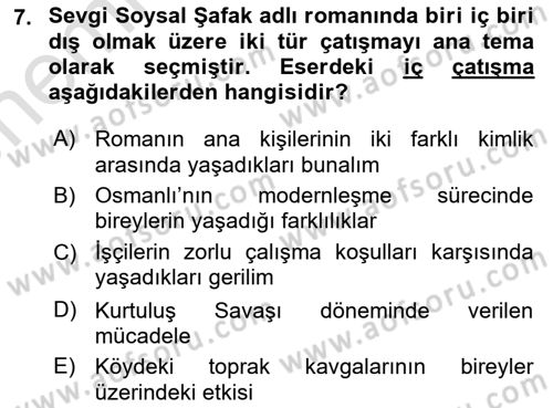 Çağdaş Türk Romanı Dersi 2025 - 2026 Yılı (Vize) Ara Sınav Soruları 7. Soru