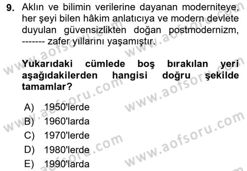Çağdaş Türk Romanı Dersi 2025 - 2026 Yılı (Vize) Ara Sınav Soruları 9. Soru