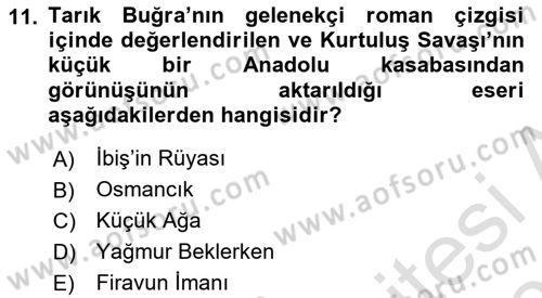Çağdaş Türk Romanı Dersi 2025 - 2026 Yılı (Final) Dönem Sonu Sınav Soruları 11. Soru