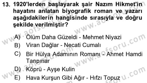 Çağdaş Türk Romanı Dersi 2025 - 2026 Yılı (Final) Dönem Sonu Sınav Soruları 13. Soru
