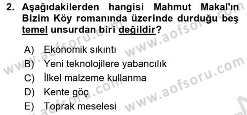 Çağdaş Türk Romanı Dersi 2025 - 2026 Yılı (Final) Dönem Sonu Sınav Soruları 2. Soru
