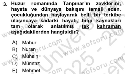 Çağdaş Türk Romanı Dersi 2025 - 2026 Yılı (Final) Dönem Sonu Sınav Soruları 3. Soru