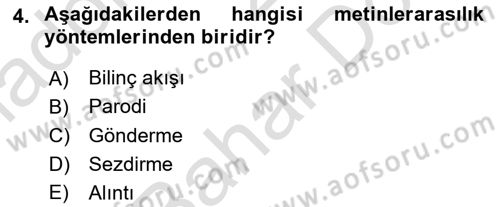 Çağdaş Türk Romanı Dersi 2025 - 2026 Yılı (Final) Dönem Sonu Sınav Soruları 4. Soru