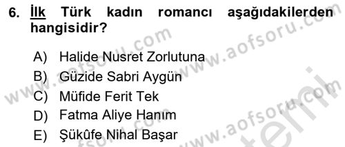 Çağdaş Türk Romanı Dersi 2025 - 2026 Yılı (Final) Dönem Sonu Sınav Soruları 6. Soru