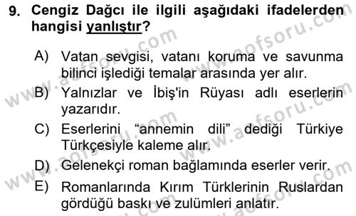 Çağdaş Türk Romanı Dersi 2025 - 2026 Yılı (Final) Dönem Sonu Sınav Soruları 9. Soru