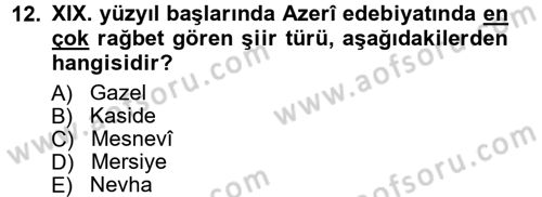 Çağdaş Türk Edebiyatları 1 Dersi 2012 - 2013 Yılı (Vize) Ara Sınav Soruları 12. Soru