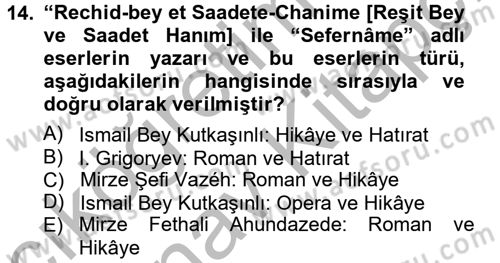 Çağdaş Türk Edebiyatları 1 Dersi 2012 - 2013 Yılı (Vize) Ara Sınav Soruları 14. Soru