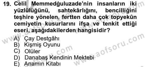 Çağdaş Türk Edebiyatları 1 Dersi 2012 - 2013 Yılı (Vize) Ara Sınav Soruları 19. Soru