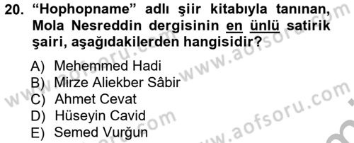 Çağdaş Türk Edebiyatları 1 Dersi Ara Sınavı Deneme Sınav Soruları 20. Soru