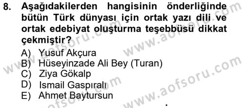 Çağdaş Türk Edebiyatları 1 Dersi 2012 - 2013 Yılı (Vize) Ara Sınav Soruları 8. Soru