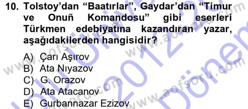 Çağdaş Türk Edebiyatları 1 Dersi 2012 - 2013 Yılı (Final) Dönem Sonu Sınav Soruları 10. Soru