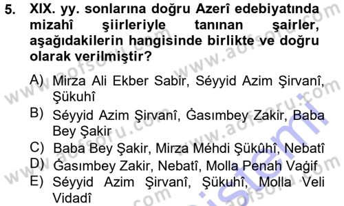 Çağdaş Türk Edebiyatları 1 Dersi 2012 - 2013 Yılı (Final) Dönem Sonu Sınav Soruları 5. Soru