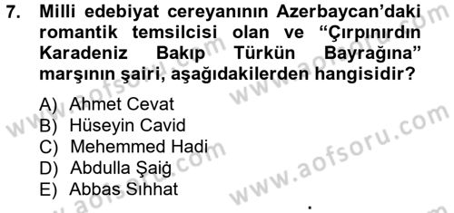 Çağdaş Türk Edebiyatları 1 Dersi 2012 - 2013 Yılı (Final) Dönem Sonu Sınav Soruları 7. Soru