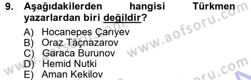 Çağdaş Türk Edebiyatları 1 Dersi 2012 - 2013 Yılı (Final) Dönem Sonu Sınav Soruları 9. Soru