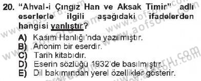 Çağdaş Türk Edebiyatları 1 Dersi 2012 - 2013 Yılı Tek Ders Sınav Soruları 20. Soru