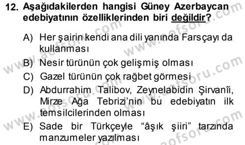 Çağdaş Türk Edebiyatları 1 Dersi 2013 - 2014 Yılı (Vize) Ara Sınav Soruları 12. Soru