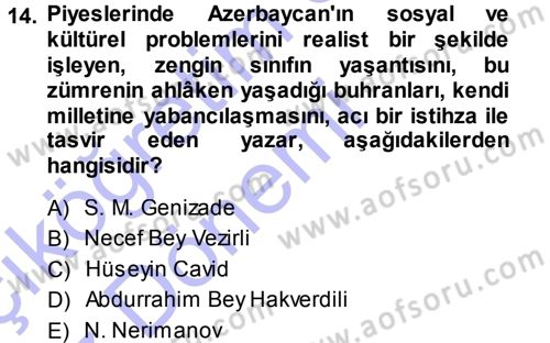 Çağdaş Türk Edebiyatları 1 Dersi 2013 - 2014 Yılı (Vize) Ara Sınav Soruları 14. Soru
