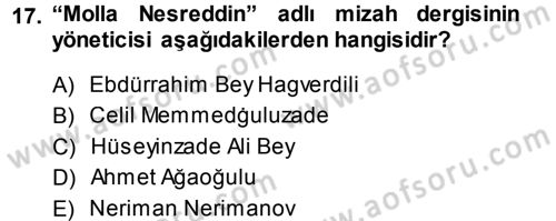 Çağdaş Türk Edebiyatları 1 Dersi Ara Sınavı Deneme Sınav Soruları 17. Soru