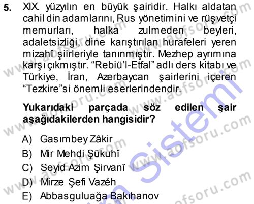 Çağdaş Türk Edebiyatları 1 Dersi 2013 - 2014 Yılı (Final) Dönem Sonu Sınav Soruları 5. Soru